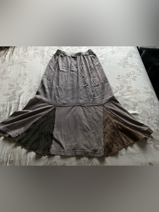 Dresses & Skirts - Taupe Lace Patchwork Pull On Midi Skirt Small Goblincore Forest Fairy Ren Faire